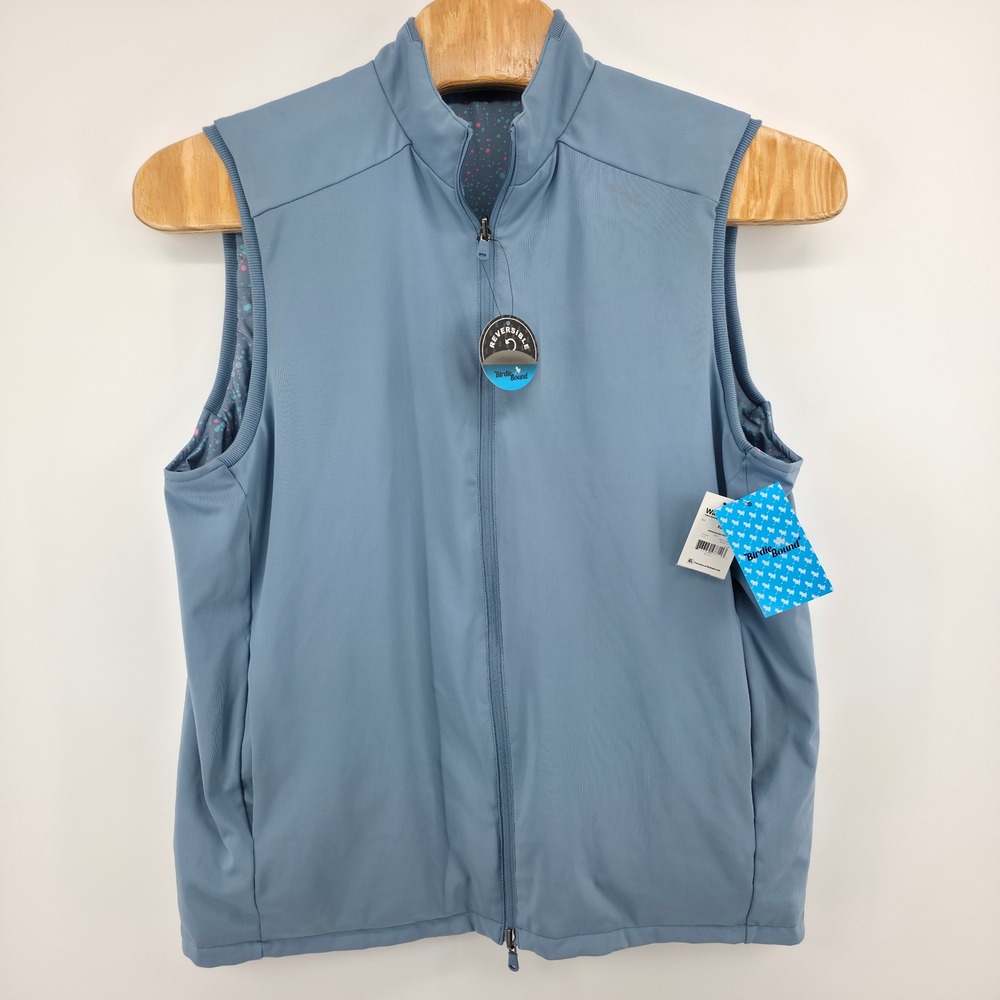 Birdie Bound Mens Reversible Golf Vest Blue Full Zip Mock Neck XL NEW